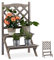 Relaxdays Blumentreppe mit Rankgitter, Blumenregal mit 2 Stufen, Pflanzentreppe Holz für Blumen, HBT: 90x51x40 cm, grau
