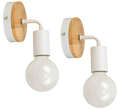 JINYU 2 Pack weiß minimalistischen Holzdekor LED Wandleuchte oben/unten dekorative Innenleuchte Up/Down light,rustikale Land Vintage Loft Nacht Wandleuchte Leuchte passend für Retro Edison Lampen E27