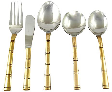 IBA Indianbeautifulart Traditional Indian Serving Spoon Kitchen Accessories Copper Fork Cutlery 1 Set