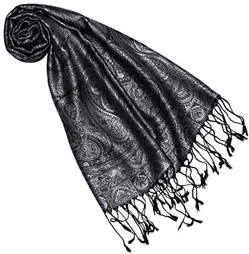 Lorenzo Cana Seidenschal für Frauen, Schal aus 100% Seide, gewebt Damenschal elegant Paisley Muster Grau Schwarz 7864577