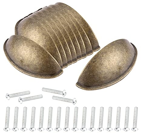 Yetaha 10PCS Vintage Alloy Shell Pulls Brushed Brass Cup Cabinet Kitchen Door Drawer Handles Furniture Knobs Chinese Dumplings Cupboard Antique Pull Handles, 80*30mm Antique Bronze