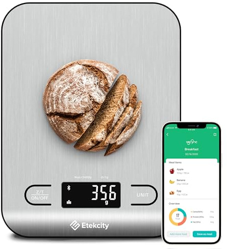 Etekcity Food Nutrition - Báscula de cocina, gramos digitales y onzas para bajar de peso, hornear, cocinar, keto y preparación de comidas, acero inoxidable 304 grande