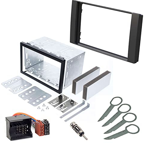 Audioproject A256 - Car Radio Installation Set Radio Bezel Double DIN Compatible with Ford C-Max Focus Fiesta Fusion S-Max C-Max Kuga - Metal Installation Slot Radio Adapter Antenna Adapter Black