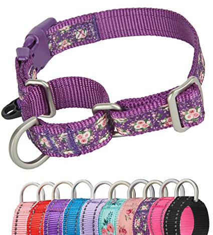 YUDOTE Martingale Hundehalsbänder ausbruchsicher Anti-Zug mit Sicherheits-Schnellverschlussschnalle für Eckzähne mit schmalem Kopf,erleichtern das Gehen,Mittel,Geblümt-Violett