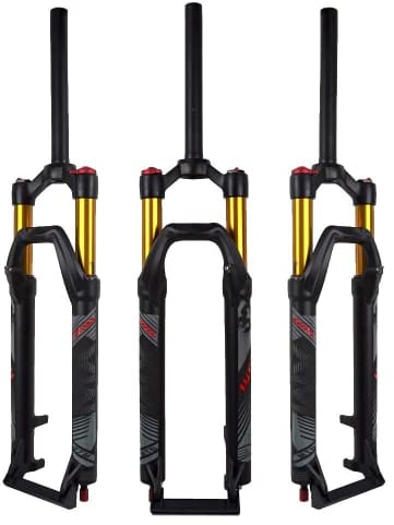Air MTB Suspension Fork 26/27.5/29, Rebound Adjust Straight Tube 28.6mm QR 9mm Travel 120mm Manual/Crown Lockout Mountain Bike Forks, Ultralight Gas Shock XC Bicycle(Black Gold-26)