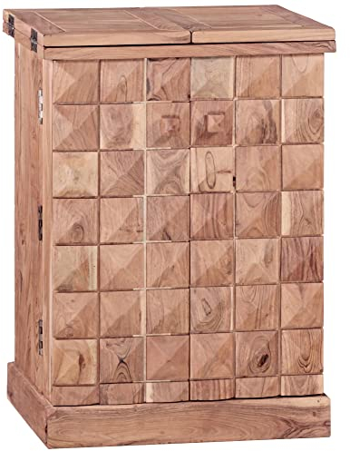möbelando Hausbar Lucca Massivholz Akazie Weinbar ausklappbar Vitrine Landhausstil Barschrank Aufbewahrung Flaschen Gläser