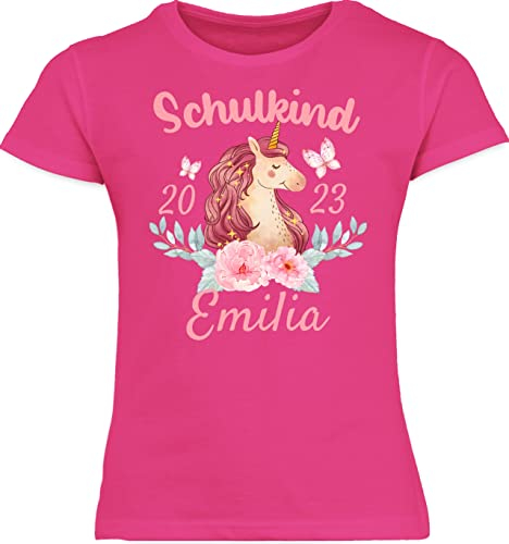 T-Shirt Mädchen - Einschulung - Schulkind Einhorn 2025-140 (9/11 Jahre) - Fuchsia - Schule Tshirt Name Shirt zum Schulanfang schulanfänger grundschule kindershirts kinderkleidung Schulstart