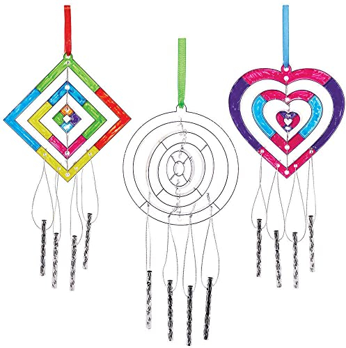 Baker Ross FE546 Spiral Suncatcher Windchime Kits - Pack of 3, Painting Craft Kit for Kids, Stained Glass Window Crafts