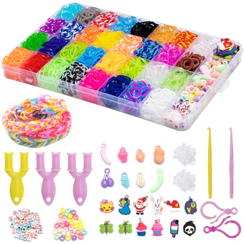Noa Home Deco Loom Bänder Set, 2500 Stück Gummibänder für Armband Selber Machen, Zubehör Bunte Loops Gummis Set mit Anhängern und Accessoires, DIY Basteln Geschenk für Kinder Junge Mädchen