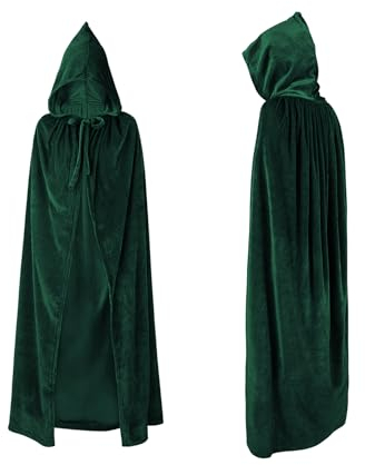 Durio Umhang Unisex Kostüm Halloween Karneval Kostümumhang mit Kapuze Vampir Cape Partybekleidung Dunkelgrün Länge 150