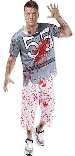Funidelia | Zombie Rugby-Spieler Kostüm für Herren Untoter, Halloween, Horror - Kostüm für Erwachsene & Verkleidung für Partys, Karneval & Halloween - Größe M - Blau