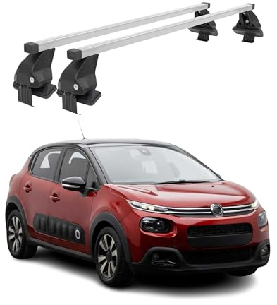 OMAC Stahl Dachträger Querträger für Citroen C3 2016-2024 - Diebstahlsicherung inklusive, City Crash getestet - DIN 75302:2019 - ISO / nicht 11154:2006 - max. 50kg Silber