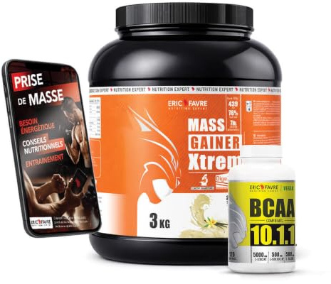PACK PRISE DE MASSE - Kit Starter - Protéines, Pré-Workout, Acides Aminés - Lean Gainer + Born of Rage + BCAA 8.1.1 ZERO Vegan + Gourde 1L - Eric Favre