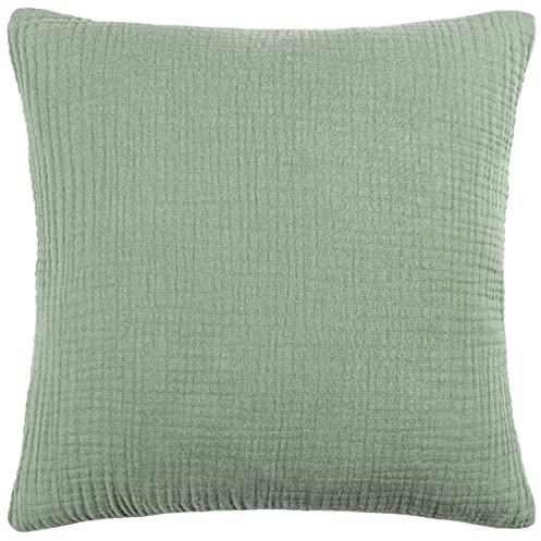 Yard Lark Cushion Cover (Eucalyptus, 45 x 45 cm) | Soft Minimalistic Textured Muslin Cotton Decorative Case