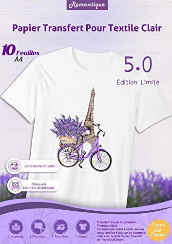 TransOurDream Tasche für 10 Blatt A4 Transferpapier für Textilien – Transferpapier für T-Shirts oder Textilien, weiß und klar, FRLAVENDE-2-10
