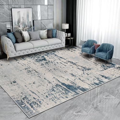 ASIinnsy Teppich Kurzflor Moderne Wohnzimmer-Teppiche Abstraktes Muster Große Weich Teppich rutschfest Grau Deko Wohnzimmer Schlafzimmer Esszimmer (Abstrakt Blau, 200 x 300 cm)