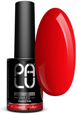 PALU – UV Nagellack LED Hybridlack – Gel Nagellack UV HOLLYWOOD – Glatte Oberfläche – Hohe Pigmentierung – hält bis zu 3 Wochen – Professionelle Qualität Nageldesign – 11 g – R1 – Rot