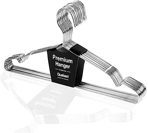 Qualsen Grucce Bambini in Acciaio Inox, Stampelle Armadio Ultra Sottili Salvaspazio, Grucce Antiscivolo, Confezione da 10 Appendiabiti Bambini per Bambini Neonati(Argento, 32 cm)
