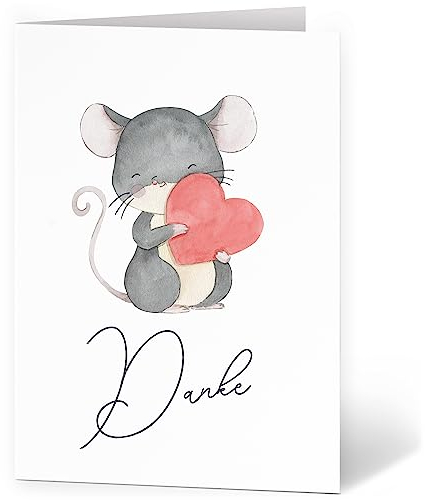 Einladungskarten Manufaktur Hamburg XXL Dankeskarte A4 große Karte mit Umschlag Bedanken Danke sagen Grußkarte Motiv Maus mit Herz Aquarell