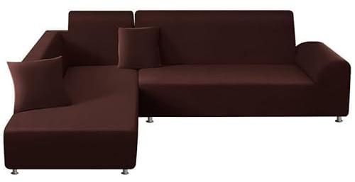 Mingfuxin L-förmige Sofa-Schonbezüge, 2 Stück Polyester-Stretch-Sofabezüge, Möbelschutz mit 2 Kissenbezügen für L-förmige Sektionalsofas (L-förmig, 3 + 3 Sitze, Tiefkaffee)