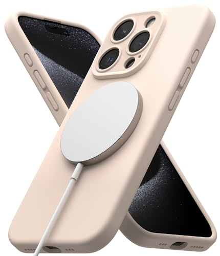 Ringke Silicone Magnetic für iPhone 15 Pro Hülle, [Kompatibel mit MagSafe] Weiche Griffige rutschfest Kratzfest Stoßfest Silikon Schutzhülle mit Präzisen Kameraausschnitten - Pink Sand
