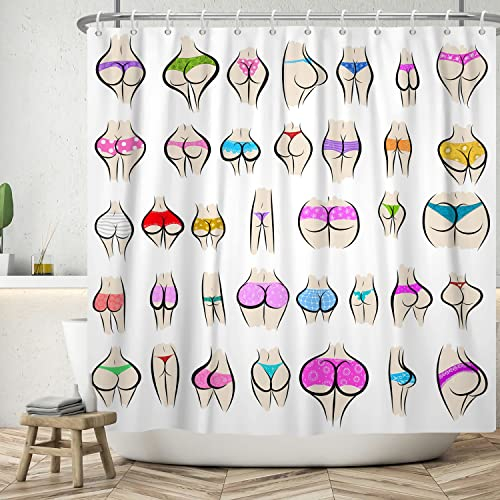 ASDCXZ Lustig Duschvorhang 180x180 cm, Lustig Bunt Hintern Kurve Muster Weiß Bad Waschbar Duschvorhänge Polyester Textil Wasserdicht Badevorhang für Badewanne mit 12 Haken
