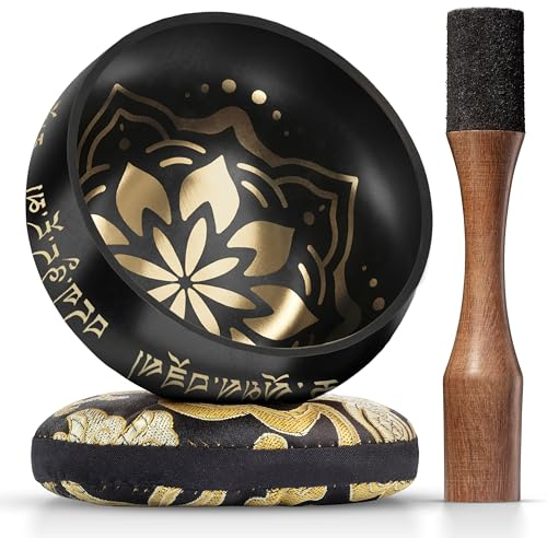 Bol Tibétain – Bol Tibétain Chantant pour la Purification et la Méditation – Silent Mind – Bol Méditation – Inclut un Maillet avec Prise en Main Type Crayon et un Coussin