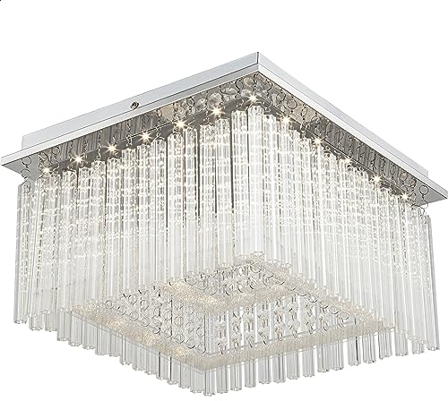 INNOVATE LED Kristall Kronleuchter klares Echtglas | 21W Kristall Deckenleuchte Wohnzimmer | 4000K Crystal Lamp | Kristall Lampe Esszimmer | Luster Wohnzimmer | Chandelier living room | 36x36x21,5cm