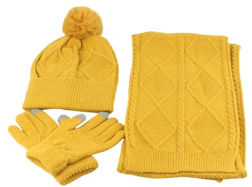 rtdgcv Strickschal Damen Wintermütze, Schal, Handschuhe und Ohrenwärmer, warme Strickmütze, Bildschirmhandschuhe, Set, Wintergeschenke, Halstücher für Frauen Hauben Set Damen