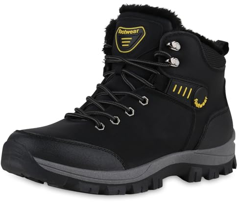 VAN HILL Herren Boots Outdoor Schuhe Warm Gefüttert mit Blockabsatz Profilsohle