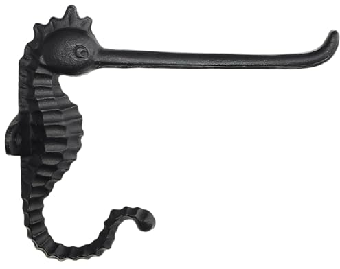 3GO 30GO Cast Iron Seahorse Toilet Paper Holder, Heavy Duty DIY Vintage Rustic Iron Roll Tissue Wall Mount Paper Holder Towel Racks with Hardware for Bathroom, Kitchen, Bedroom, Hallway (Black)