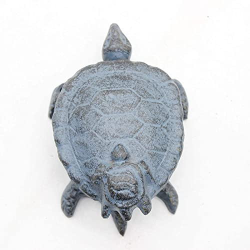 Antiker Ring-Türklopfer aus Gusseisen mit niedlicher Schildkröte, Blaue Vintage-Türklopfer aus altem Holz, Tor-Zaun-Griff-Dekor