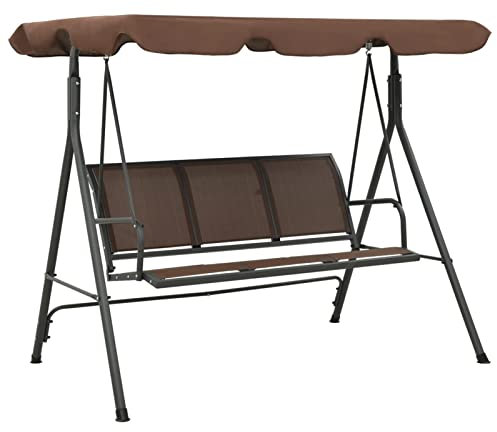 Gecheer Hollywoodschaukel Gartenschaukel mit Sonnendach 3-Sitzer Schaukel Stuhl Schaukelbank Gartenmöbel Stahl 178 x 112 x 155 cm (L x B x H),Kaffeebraun