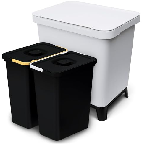 YourCasa Mülleimer Küche 2 Fächer [20L] im exklusiven Design - Mülltrennsystem mit Deckel und Fuß - Abfalleimer groß mit 2x10L herausnehmbaren Eimern Küchenabfalleimer recycling (Hellgrau, 20 Liter)