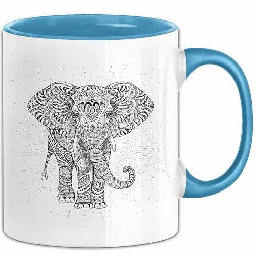 Elefant Tasse Geschenk Für Elefanten-Liebhaber Geschenkidee Grafik Mandala (Blau)
