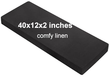Navenwelle 40x12x2 Linen Bench Cushion, Strengthen Breathable Indoor Seat Cushions, High-Density Bench Pad with Anti-Slip Bottom, Indoor Cushion for Bay Window Porch Furniture - Black