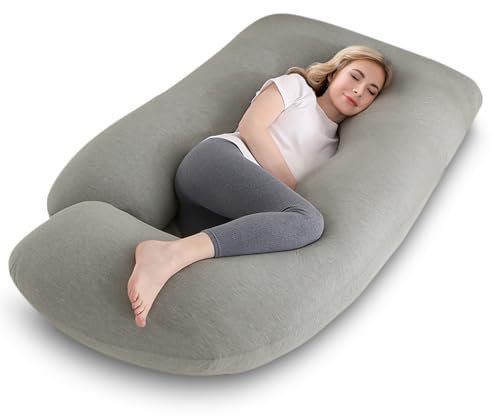 Otauoaea Almohada para Embarazadas, Almohada de Embarazo, Almohada de Cuerpo Completo en Forma de J, Almohada de Lactancia con Funda Extraíble y Lavable, 145x70 cm, Gris Cooling