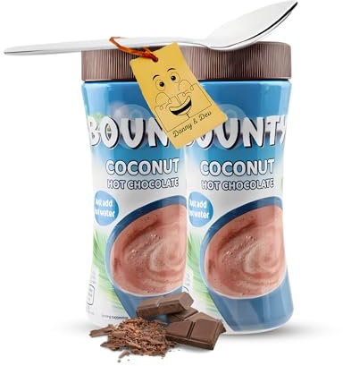 Instant Hot Chocolate Bundle Includes: 2x Bounty Coconut Hot Chocolate (250g of each) Bounty Chocolate Powder Drink bundled with 1x Stainless Little Spoon (Coffee Spoon/Tea Spoon) by Donny & Dev
