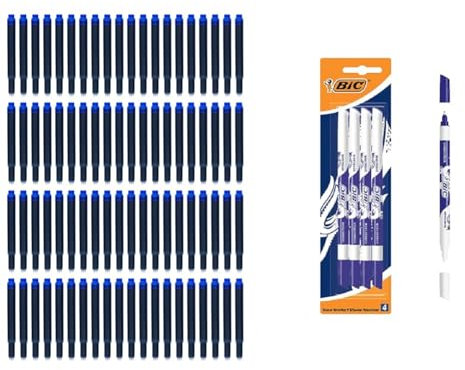 TSI 18080 Universal Tintenpatronen 80er Packung, Farbe königsblau & BIC Tintenkiller, 4 Stück, Tintenlöscher schmierfest, Ideal für das Büro, das Home Office oder die Schule