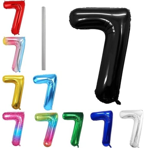 Geburtstag zahlen Luftballon 7 jahre-Schwarz XXL Jumbo Folienballon 40 Zoll – 101 cm Luftballons 7 Geburtstag Junge Mädchen Babyparty Geburtstagsdeko Jubiläumsparty Dekoration