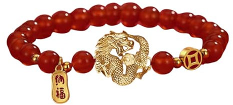 Bracelet dragon du Nouvel An chinois 2024 - Bracelet extensible Feng Shui - Cadeau de Nouvel An pour femme - Bracelet unisexe pour homme et fille, taille unique, Alliage
