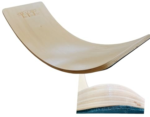 Balance Board mit Fingerschutz Balancierbrett aus Holz 80x30 cm Wackelbrett für Kinder Erwachsene Yoga Fitness Racker mit Filz-Seite (schützt Parkett, Dielen und Fliesen)
