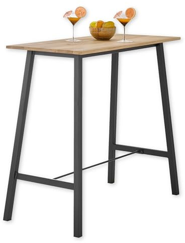 Stella Trading Kent Bartisch aus Massivholz Eiche - Moderner Hochtisch mit Metallgestell für Küche & Esszimmer - 120 x 104 x 60 cm (B/H/T)
