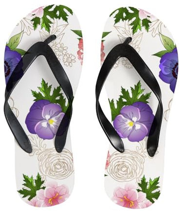 Infradito da donna con motivo astratto, piante, erbe, fiori, estive, piatte, per spiaggia, comode pantofole da viaggio, per interni ed esterni, sandali infradito, Abstracth Piante Erbe Fiori, large