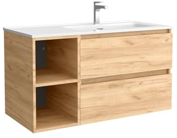 Salgar Mueble de Baño Bequia Plus 100 cm 2 cajones y Coqueta Izquierda 2 Huecos Roble con Lavabo Integrado