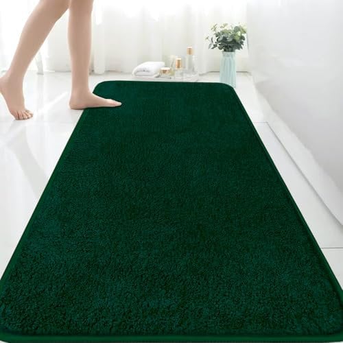 Rururug Badezimmermatte Weiche Mikrofaser Badematte, Badezimmerteppich Groß Bad Teppich 150x60cm, rutschfeste Waschbar Badvorleger, Grün