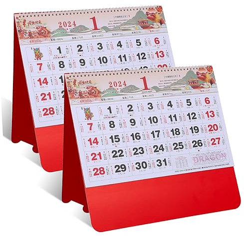 Operitacx Traditioneller Chinesischer Hängekalender mit Goldener Prägung 2 Stück Packung Rotes Papier Fu Glückssymbol für Chinesische Neujahrsfest und Dekoration