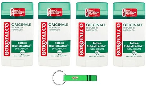4x Borotalco Deodorante Deo Stick Originale,Dreifacher Schutz vor Schweiß und extra Trocken Effekt,40ml + Beni Culinari Kostenloser Schlüsselanhänger