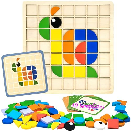 PHIELEY Activities for Dementia Patients, 138 Tiles Wooden Puzzle Games for Seniors, Colorful Shape Pattern Alzheimers Products for Elderly, Tile Matching Memory Cognitive Busy Board Gadgets Gifts