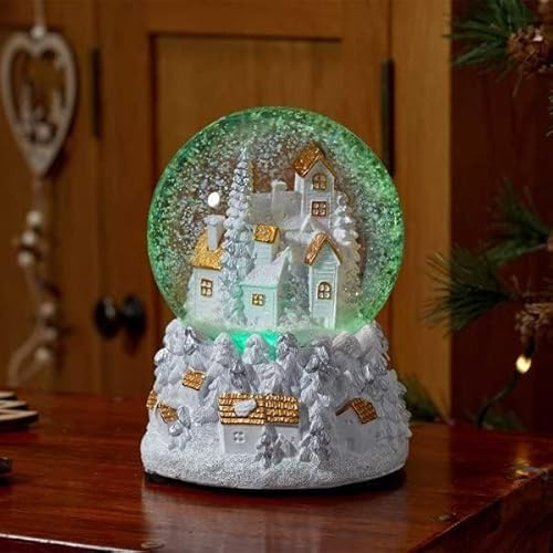 Marco Paul musikalische Weihnachts-Schneekugel mit farbwechselnden LEDs, batteriebetrieben, Dorfszene mit 8 Liedern, beleuchtet, Weihnachtsdekoration für Zuhause, Tischplatte und Fenster